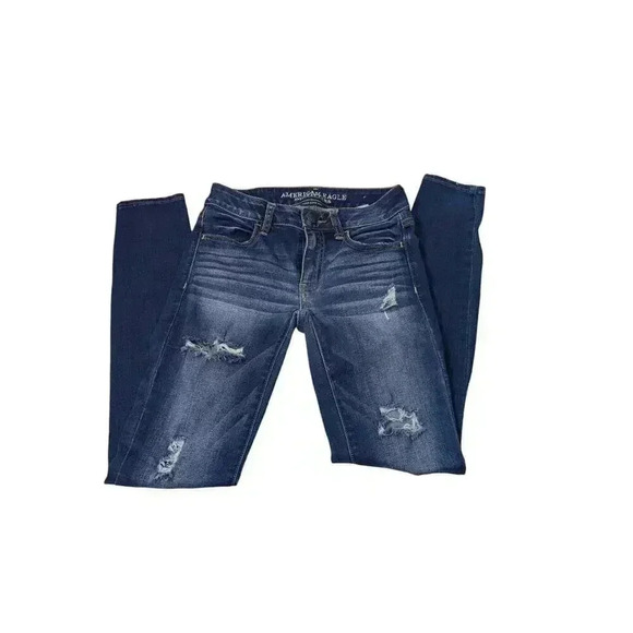 American Eagle Women's sz 0 Super Super Stretch Jeggings Jeans Distressed ripped - Picture 1 of 9